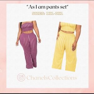 Chic Striped Jumpsuit Set in Burgundy and Yellow